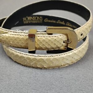 Vintage Robinsons Genuine Snake Skin Belt Women Small Gold Buckle Exotic Slim